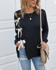 Split Bow-knot Lace-up Knit Sweater