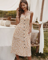 V-neck Suspenders Single-breasted Printed Maxi Dress