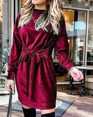 Velvet Casual Round Neck Bodycon Party Mini Dresses