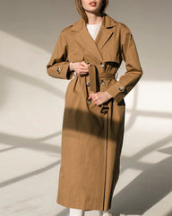 Splicing Lapel Lace-up Belt Windbreaker Coat