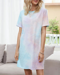 Women's Tie-Dye Mini Dresses Short Sleeve Home Loungewear