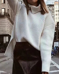 Slit Hem Knit Pile Collar High Low Sweaters