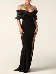 Lila High Slit Off Shoulder Satin Dress