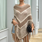Tassel Fringed Pullover Geometric Pattern Sweater Cloak Shawl Cape