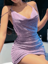 Diamond Chain Halter Neck Backless Mini Dress