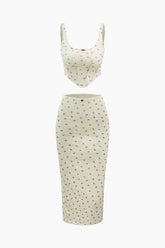 Ditsy Rose Square Neck Corset Top And Midi Skirt Set