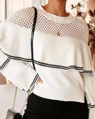 Splicing Hollow-out Flared Sleeve Knit Sweater