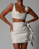 Tank Tops Skirts Leather Mini Dresses Two-piece Set