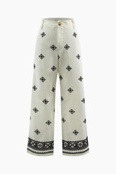 Embroidery Pattern Wide Leg Pants
