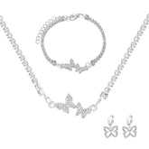 New Women's Fresh and Sweet Diamond Butterfly Necklace, Earrings, Bracelets, Light Luxury, High Grade, Shiny Silver Jewelry Set