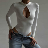 Autumn and Winter New Women's Fashion Stand Neck Sexy Low cut Slim Bodysuit Long Sleeve T-shirt