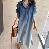 Turn-turn Collar Button Denim Dress Shirt Maxi Long Sleeve Vestido De Mujer Vintage Casual Fall Spring Korean Femme Robe Chic