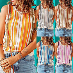 Summer New Women's Stripe Color Contrast Knitted Sling Shirt Knitted Tank Top