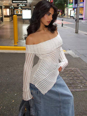 T Shirts For Women Slash Neck Long Sleeve Off Shoulder Tunic Summer