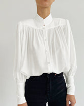 Vintage Lantern Sleeve Single-breasted Stand-up Collar Shirts