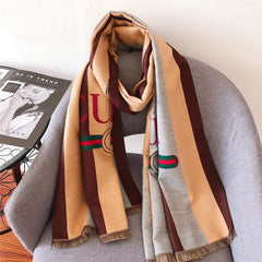 Striped Letter CC Casual Scarf for Women Winter Scarves Women