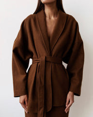 Woolen Lace-up Blazers Outerwear Skirt Midi Dresses Two-piece Set