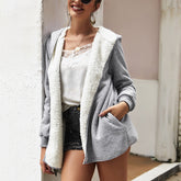 Women Double-Faced Fluffy Loose Hooded Coat