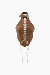 Faux Leather Halter Lace-up Cami Top