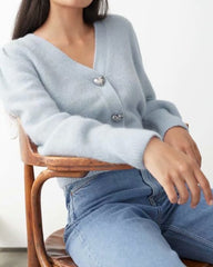 V-neck Heart Shape Button Single-breasted Knit Cardigan