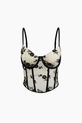 Floral Embroidered V-neck Corset Top