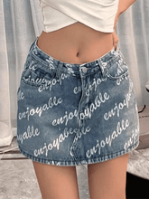 High Waist Letter Print Denim Skirt