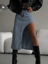 High Waist Slit Denim Skirt