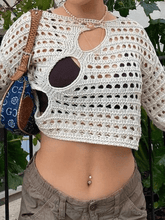 Hollow Out Long Sleeve Knit Crop Top