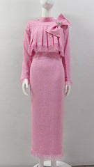 Eileen Stand Collar Rhinestone Bow Top Tassels, Skit Set