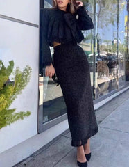 Eileen Stand Collar Rhinestone Bow Top Tassels, Skit Set