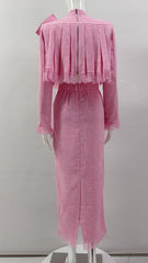 Eileen Stand Collar Rhinestone Bow Top Tassels, Skit Set