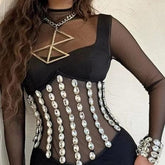 Tammy Mock Neck Embellished Mesh Maxi Dress