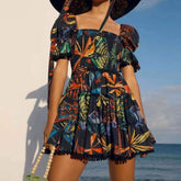 Mila Allover Print Puff Sleeve Crop Top & Pleated Skirt Set