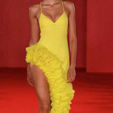 Misty Sleeveless Spaghetti Strap Asymmetrical Ruffle Hem Mini Dress