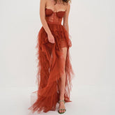 Maria Elegant Rust Tiered Ruffles Tulle Prom Dress