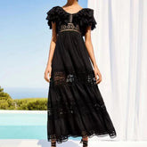 Bambi Solid Ruffle Sleeve Hollow Out A-line Dress