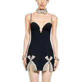 Farrah Embellished Rhinestone Hem Mini Dress