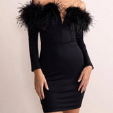 Lucy Long Sleeves Feather Trim Mini Dress