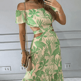 Bethany Off The Shoulder Ruffle Hem Printed Maxi Dress