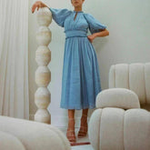 Skye Solid Puff Sleeve Pleaded Dress