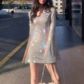 Paislee Long Sleeve Slit Sequin Mini Dress