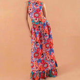 Mackenzie Sleeveless Pleated Hem Floral Maxi Dress