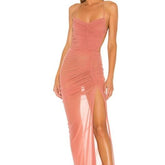Kacey See-through Solid Maxi Mesh Dress