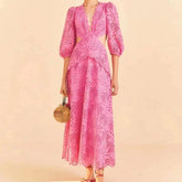 Aubrey Solid Deep V Hollow Out Dress