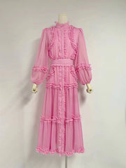 Dianna Lantern Sleeve Spliced Ruffle Maxi Dress