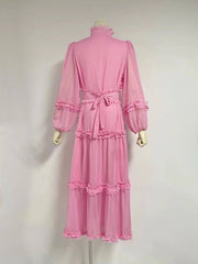 Dianna Lantern Sleeve Spliced Ruffle Maxi Dress