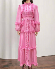 Dianna Lantern Sleeve Spliced Ruffle Maxi Dress