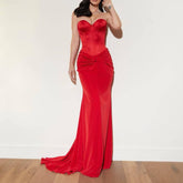 Alexa Strapless Corset Two-Piece Dress in Red