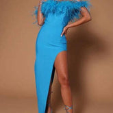 Aubree Sleeveless Feather Maxi Dress