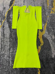 Bliss V-neck Off Shoulder Long Sleeve Tight Maxi Dress